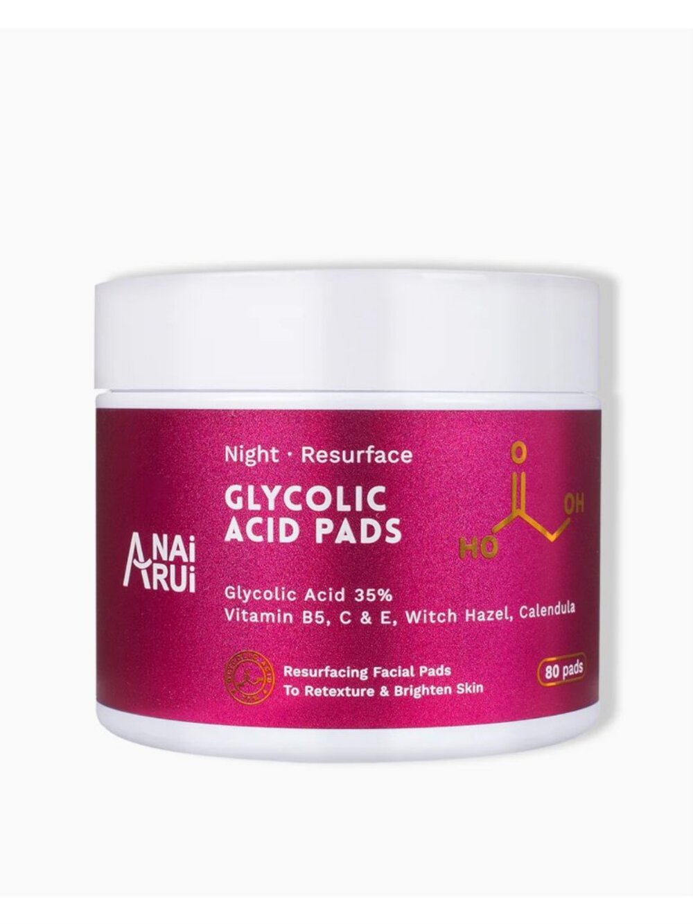 Anai Rui 35% Glycolic Acid Pads B5, C, & D, witch hazel (80 pads) sealed